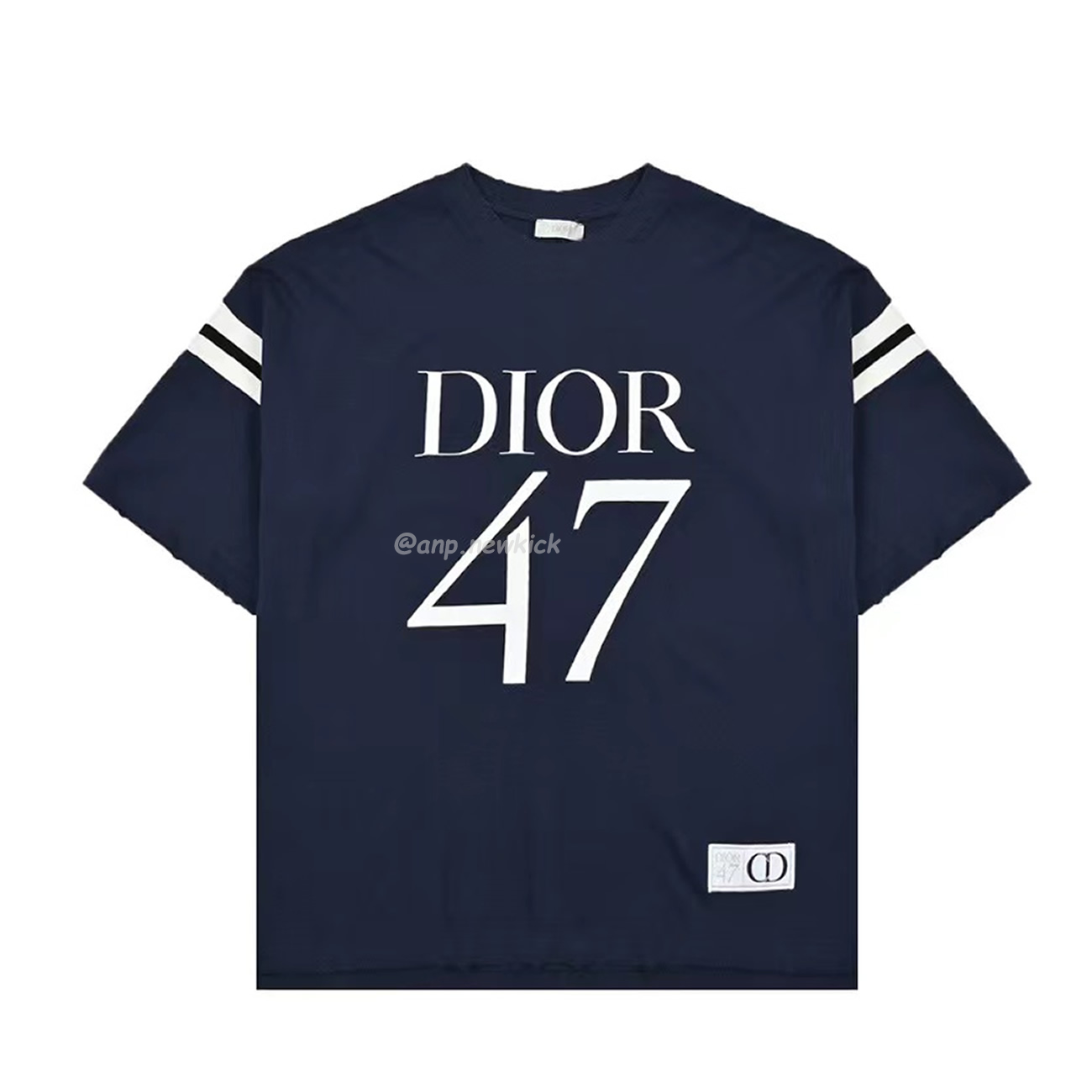 Dior Wide Body Bamboo Pure Cotton Plain Weave Fabric T Shirt White Navy (2) - newkick.cc